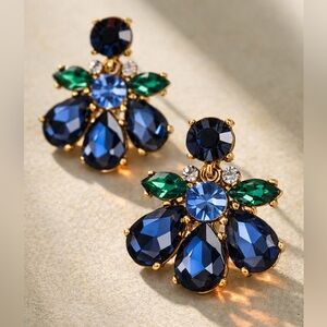 Blue Crystal Flower Earrings
